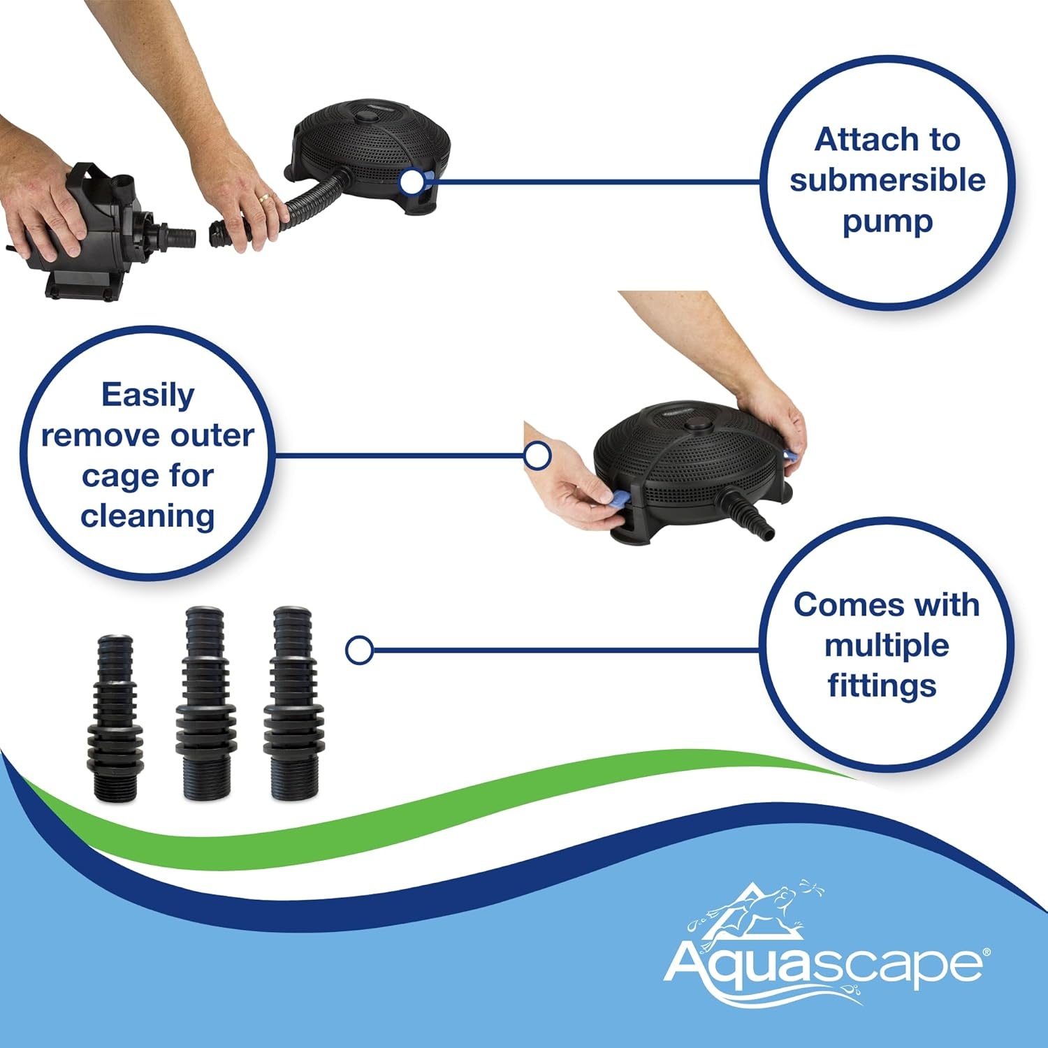 image:imageAquascape 95110 Submersible Pond Water Filter  Mechanical and Biological Filtrationsmall piece of pipe or 34inch threaded fitting