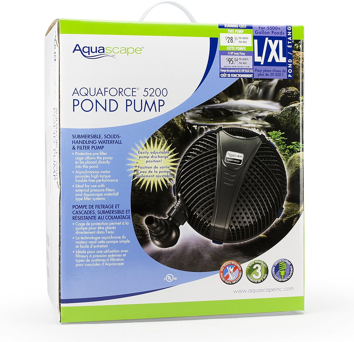 image:imageAquascape AquaForce 3868 Solids Handling Submersible Pond Pump Waterfall and Pond Filter Pump for Ponds Water Features and Filtration 911135200 GPH