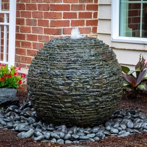 image:imageAquascape Stacked Slate Sphere Fountain 40 Inch Diameter 102 cm Lightweight FiberResin Composite Decorative Water Feature Includes Tubing for Easy Setup 7828932 Dia 81 cm